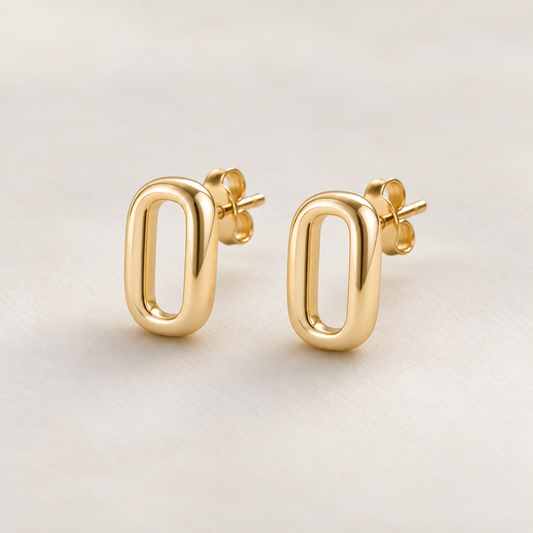 I-bestworld Minimal Oval Stud Earrings – Modern Geometric Earrings with Smooth Gold-Tone Finish