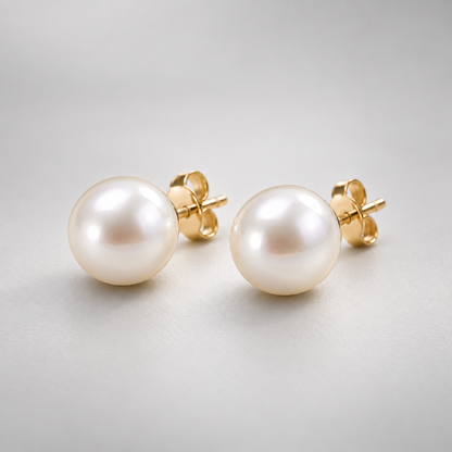 I-bestworld Classic Pearl Stud Earrings – Elegant Round Pearl Earrings with Gold-Tone Setting