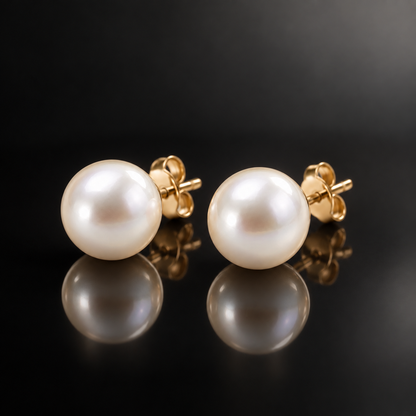 I-bestworld Classic Pearl Stud Earrings – Elegant Round Pearl Earrings with Gold-Tone Setting