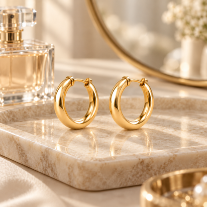 I-bestworld Classic Gold Hoop Earrings – Minimal Rounded Hoop Earrings with Polished Finish