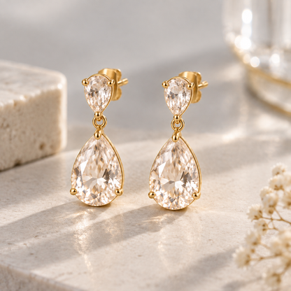 I-bestworld Pear Drop Crystal Earrings – Elegant Teardrop Earrings with Gold-Tone Setting