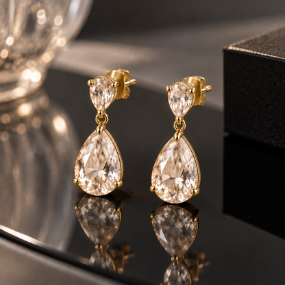I-bestworld Pear Drop Crystal Earrings – Elegant Teardrop Earrings with Gold-Tone Setting