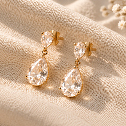 I-bestworld Pear Drop Crystal Earrings – Elegant Teardrop Earrings with Gold-Tone Setting