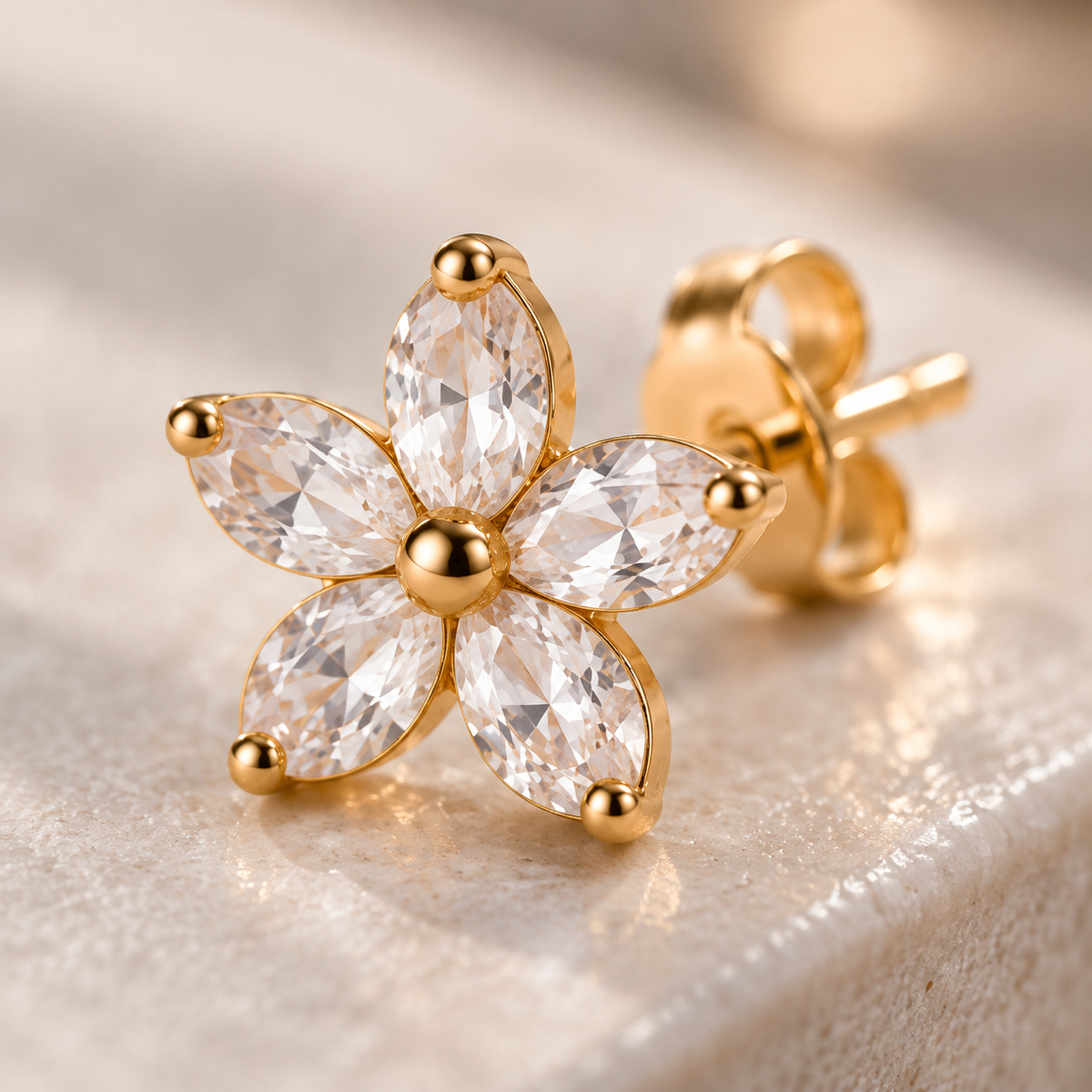 I-bestworld Crystal Flower Stud Earrings – Elegant Floral Earrings with Gold-Tone Setting