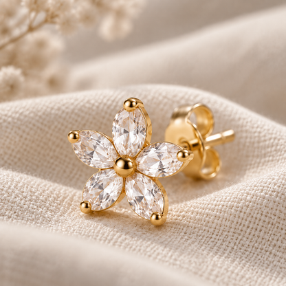 I-bestworld Crystal Flower Stud Earrings – Elegant Floral Earrings with Gold-Tone Setting