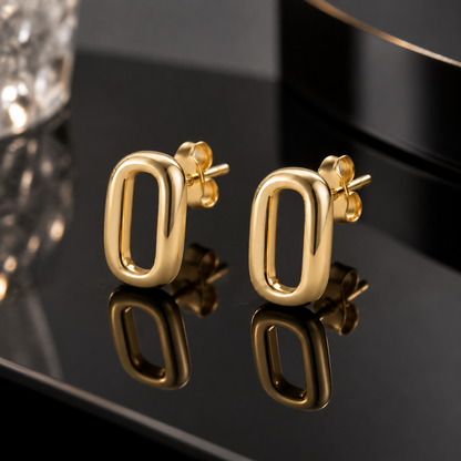 I-bestworld Minimal Oval Stud Earrings – Modern Geometric Earrings with Smooth Gold-Tone Finish