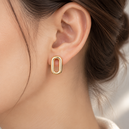 I-bestworld Minimal Oval Stud Earrings – Modern Geometric Earrings with Smooth Gold-Tone Finish