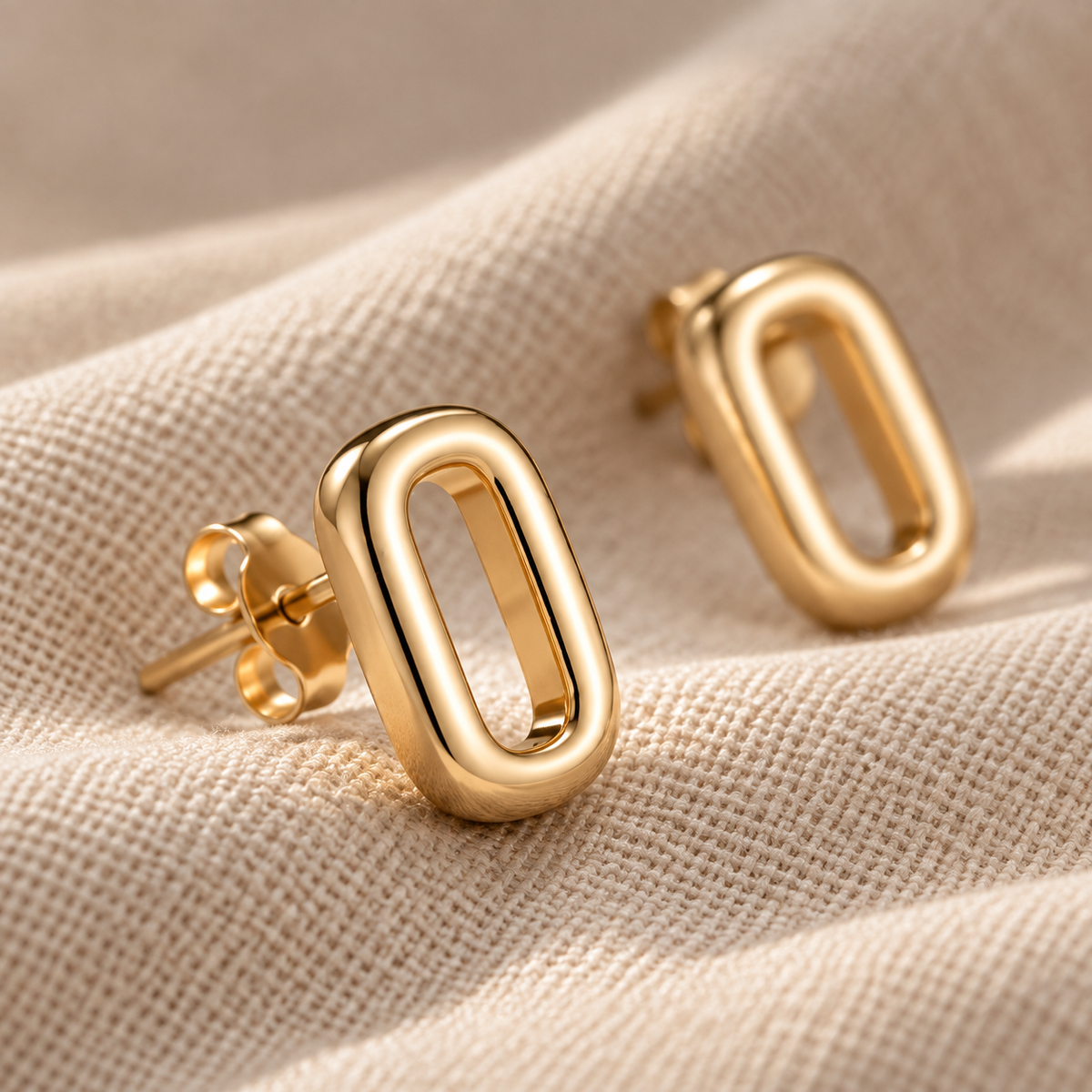 I-bestworld Minimal Oval Stud Earrings – Modern Geometric Earrings with Smooth Gold-Tone Finish