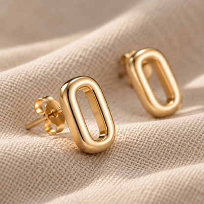 I-bestworld Minimal Oval Stud Earrings – Modern Geometric Earrings with Smooth Gold-Tone Finish