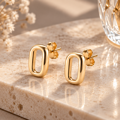 I-bestworld Minimal Oval Stud Earrings – Modern Geometric Earrings with Smooth Gold-Tone Finish