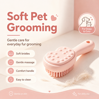 I-bestworld Heart-Shaped Soft Pet Grooming Massage Brush