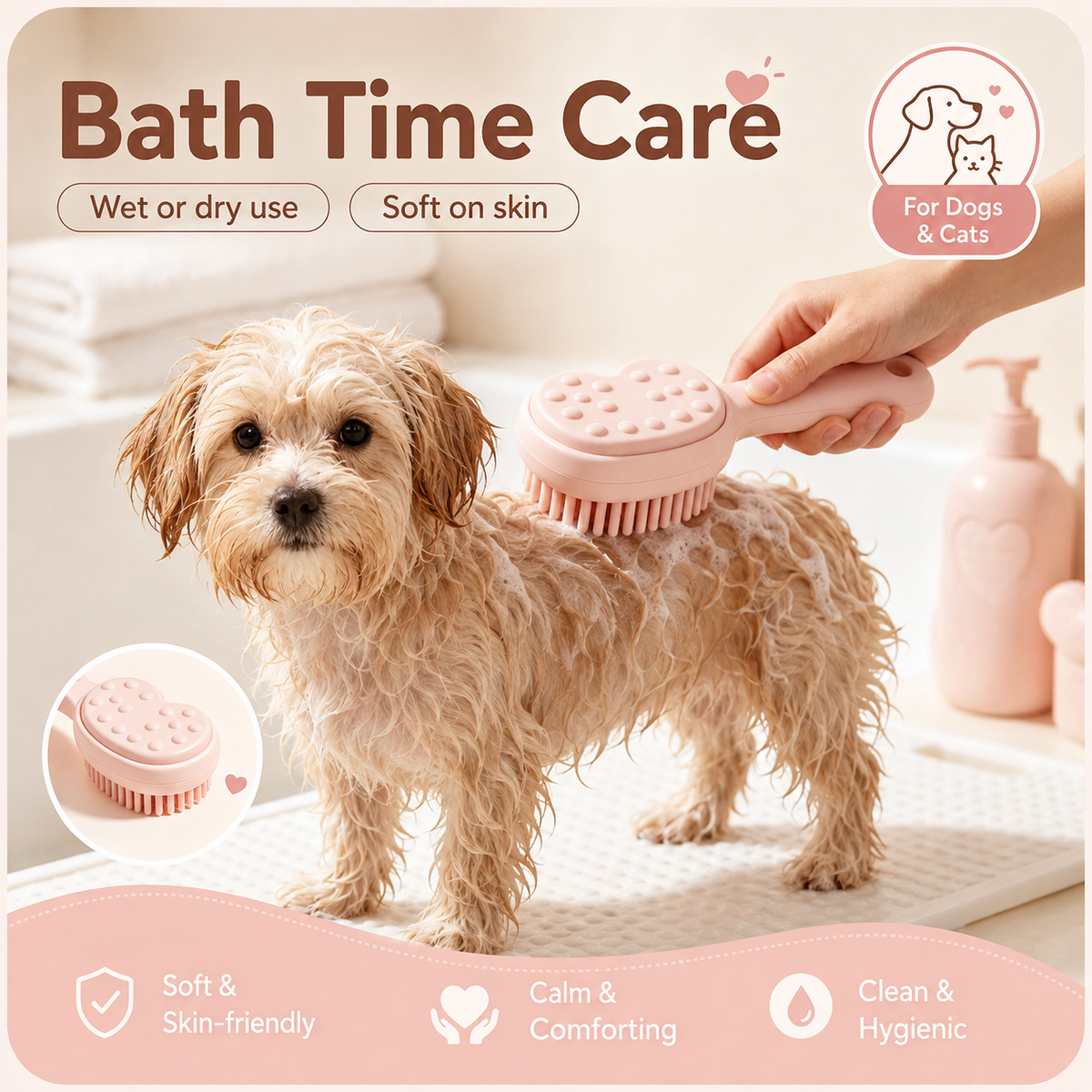 I-bestworld Heart-Shaped Soft Pet Grooming Massage Brush