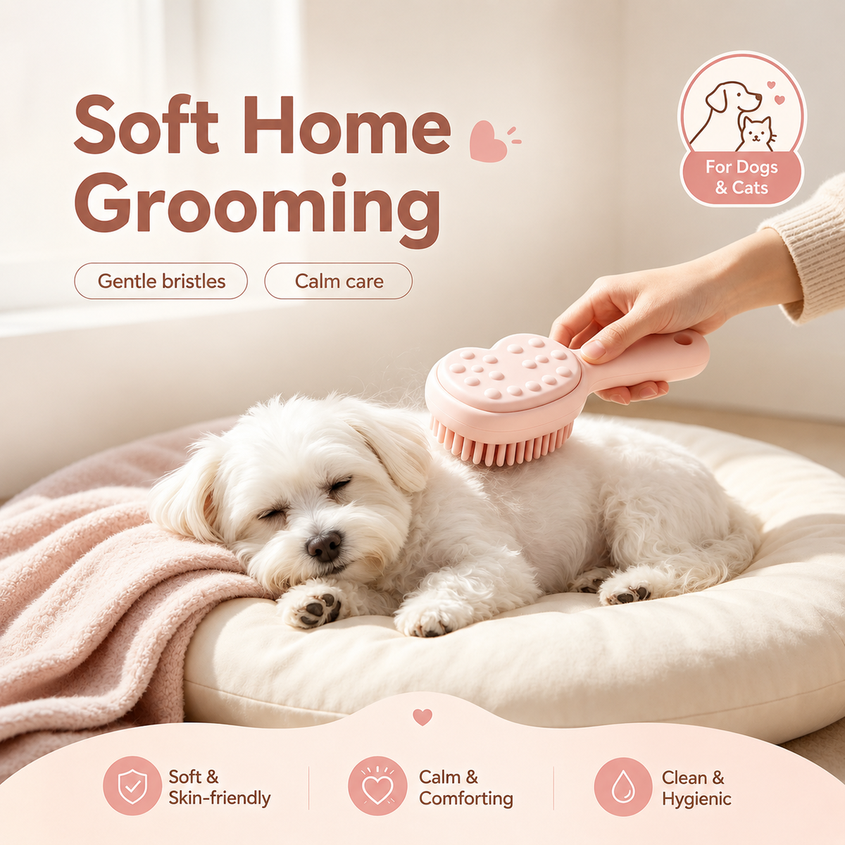 I-bestworld Heart-Shaped Soft Pet Grooming Massage Brush