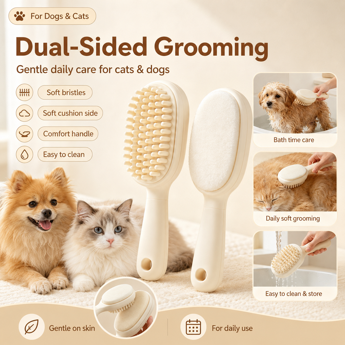 I-bestworld Dual-Sided Soft Touch Pet Grooming Brush