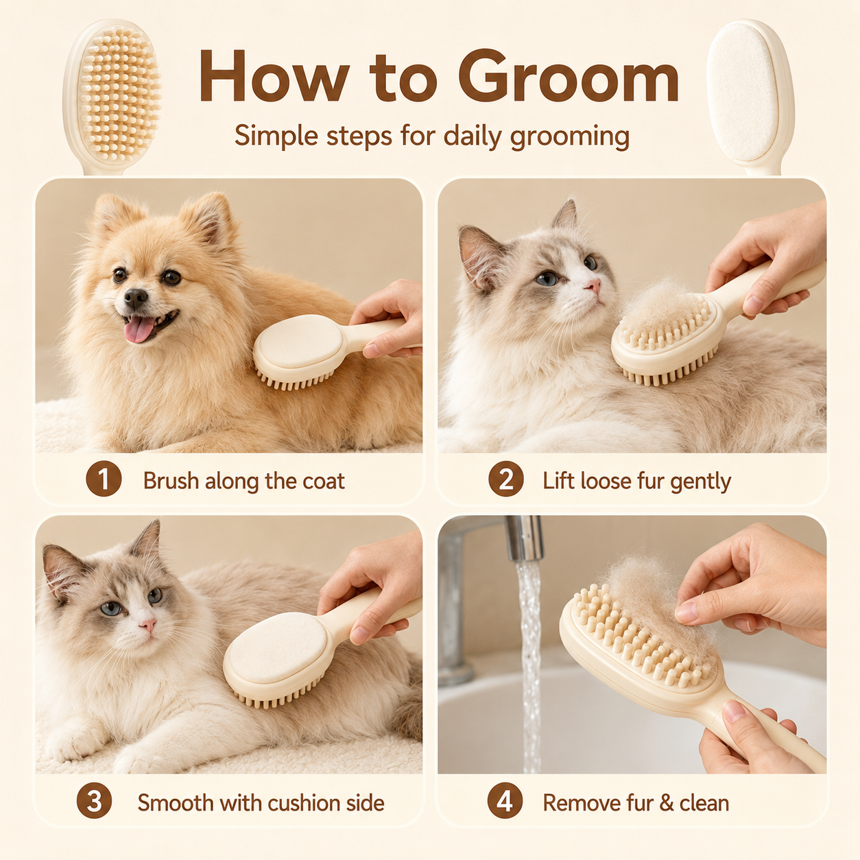 I-bestworld Dual-Sided Soft Touch Pet Grooming Brush