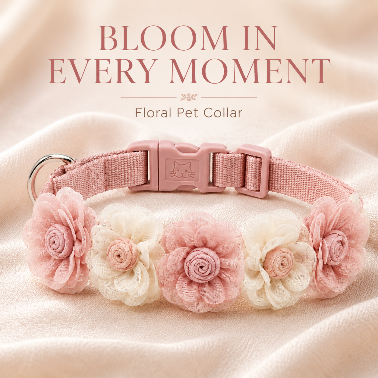 I-bestworld Blush Floral Pet Collar – Adjustable Pink Fabric Flower Collar for Cats & Dogs