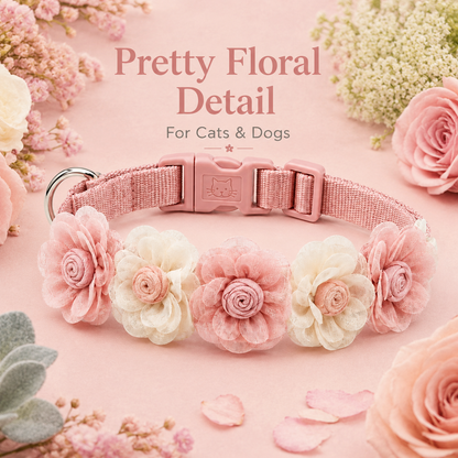 I-bestworld Blush Floral Pet Collar – Adjustable Pink Fabric Flower Collar for Cats & Dogs