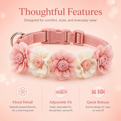 I-bestworld Blush Floral Pet Collar – Adjustable Pink Fabric Flower Collar for Cats & Dogs