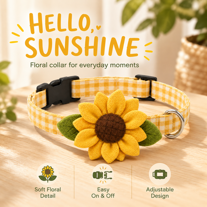 I-bestworld Sunflower Plaid Pet Collar – Adjustable Floral Collar for Cats & Dogs