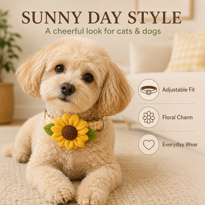 I-bestworld Sunflower Plaid Pet Collar – Adjustable Floral Collar for Cats & Dogs