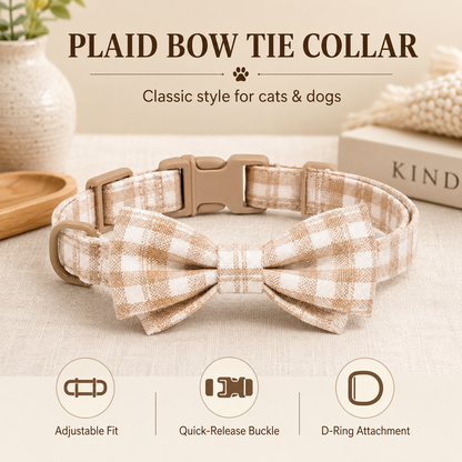 I-bestworld Plaid Bow Tie Pet Collar – Adjustable Decorative Collar for Cats & Dogs