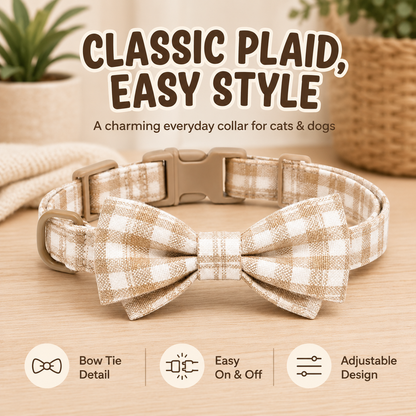 I-bestworld Plaid Bow Tie Pet Collar – Adjustable Decorative Collar for Cats & Dogs
