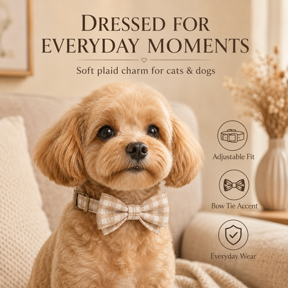 I-bestworld Plaid Bow Tie Pet Collar – Adjustable Decorative Collar for Cats & Dogs