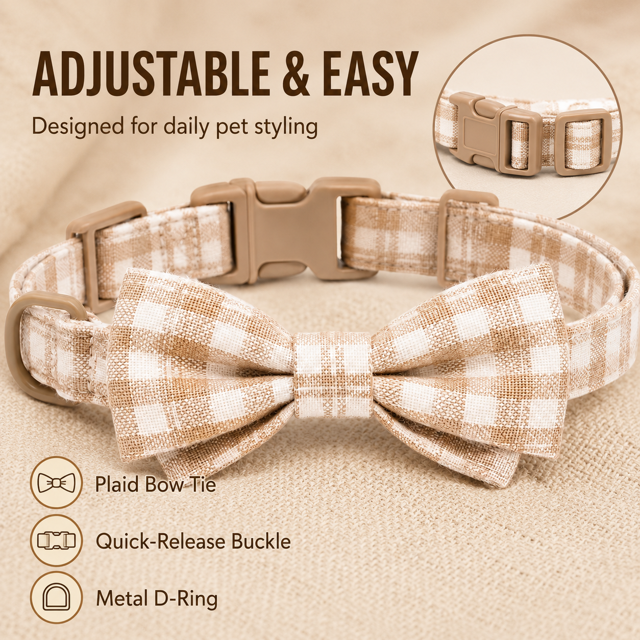 I-bestworld Plaid Bow Tie Pet Collar – Adjustable Decorative Collar for Cats & Dogs