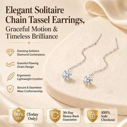 Elegant Solitaire Chain Tassel Threader Earrings