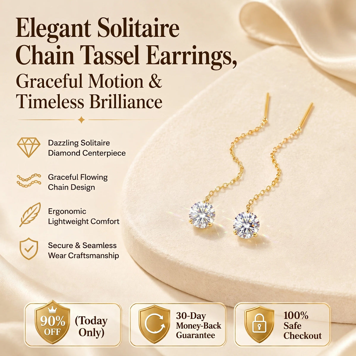 Elegant Solitaire Chain Tassel Threader Earrings