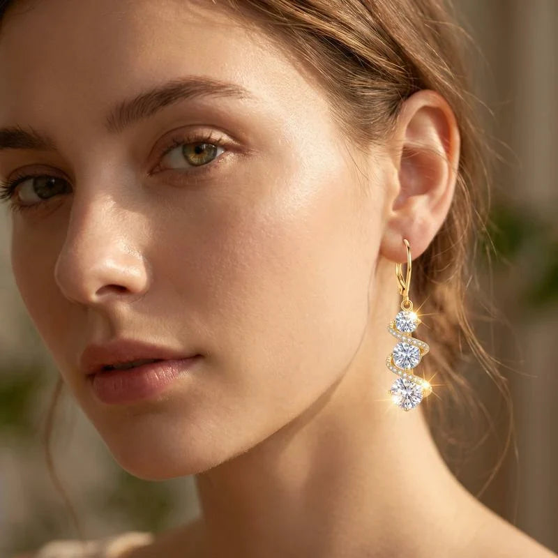 💎💎Triple-Stone Spiral Moissanite Drop Earrings🔥TODAY ONLY — 80% OFF