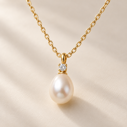 I-bestworld Gold-Tone Pearl-Look Drop Pendant Necklace – Elegant Clear Stone Accent Necklace for Everyday and Occasion Styling