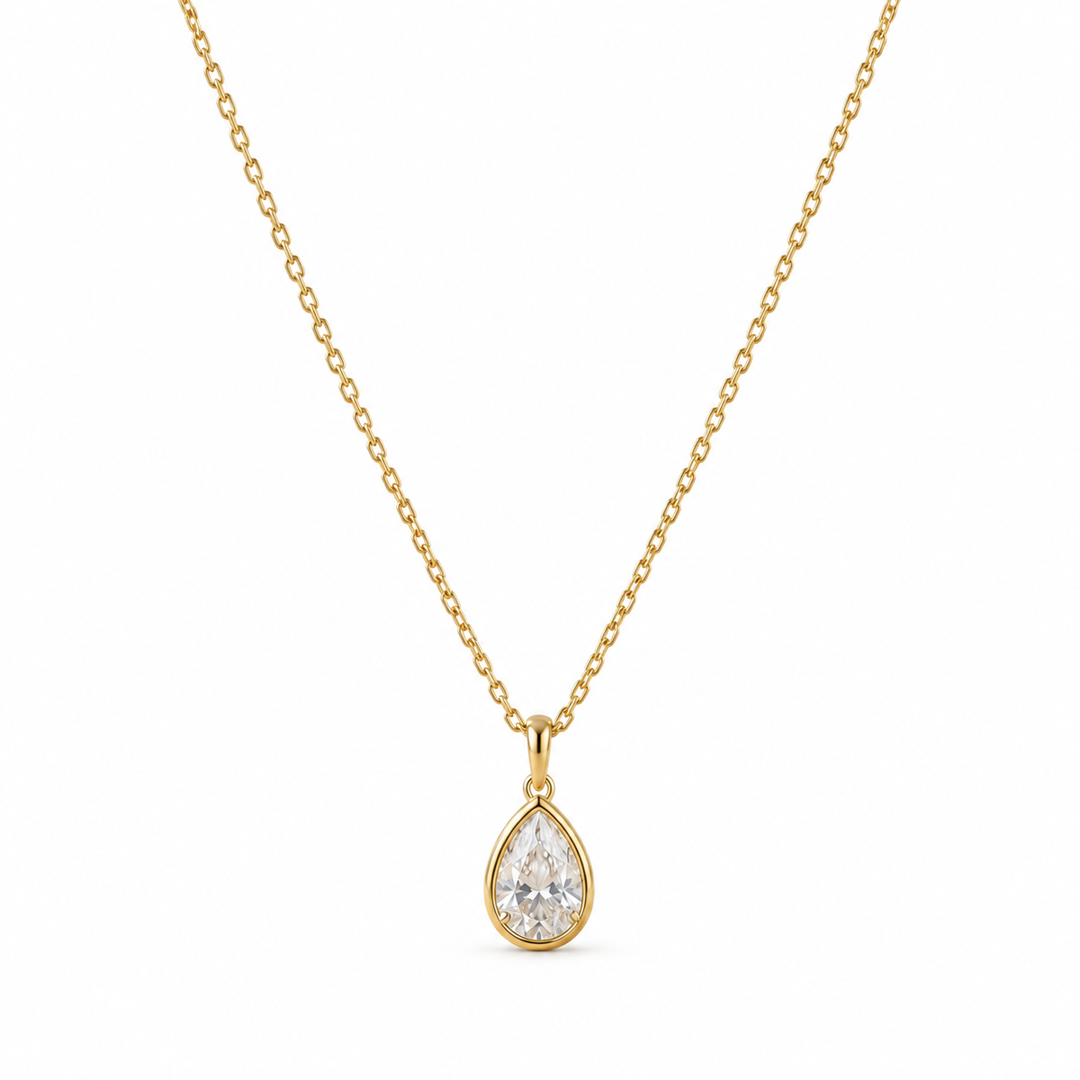 I-bestworld Gold-Tone Teardrop Clear Stone Pendant Necklace – Elegant Minimalist Necklace for Everyday and Occasion Styling