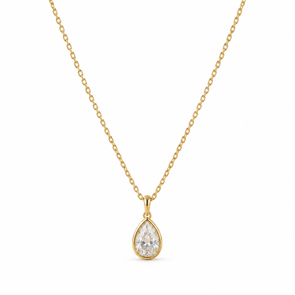 I-bestworld Gold-Tone Teardrop Clear Stone Pendant Necklace – Elegant Minimalist Necklace for Everyday and Occasion Styling