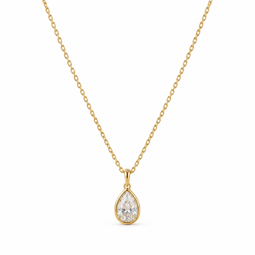 I-bestworld Gold-Tone Teardrop Clear Stone Pendant Necklace – Elegant Minimalist Necklace for Everyday and Occasion Styling