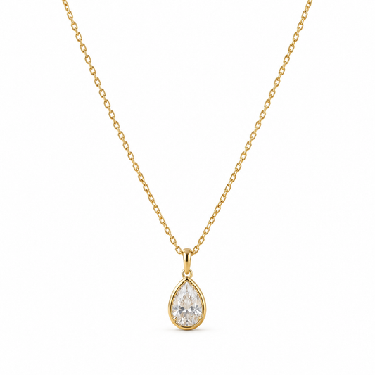 I-bestworld Gold-Tone Teardrop Clear Stone Pendant Necklace – Elegant Minimalist Necklace for Everyday and Occasion Styling