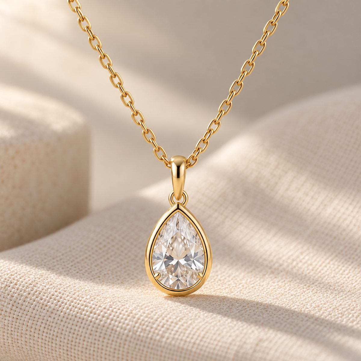 I-bestworld Gold-Tone Teardrop Clear Stone Pendant Necklace – Elegant Minimalist Necklace for Everyday and Occasion Styling
