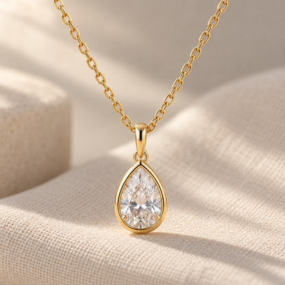 I-bestworld Gold-Tone Teardrop Clear Stone Pendant Necklace – Elegant Minimalist Necklace for Everyday and Occasion Styling