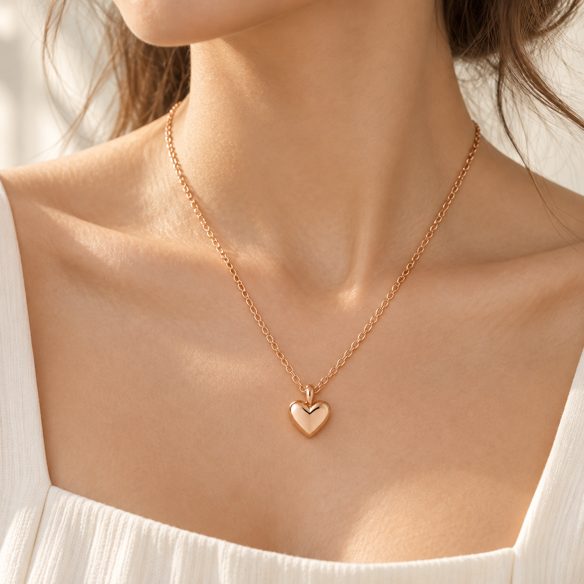I-bestworld Rose-Gold-Tone Heart Pendant Necklace – Minimalist Polished Heart Necklace for Everyday Styling