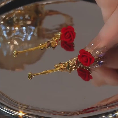🔥TODAY ONLY — 80% OFF 🌹Romantic Rose & Gold Leaf Drop Earrings💎